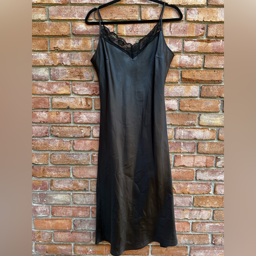 Black Lace-Trim Slip Dress